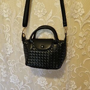 Black Woven Crossbody Mini Hand Bag